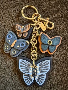 Coach Butterfly Cluster leather Bag Charm key fob/chain C8224 denim blue multi